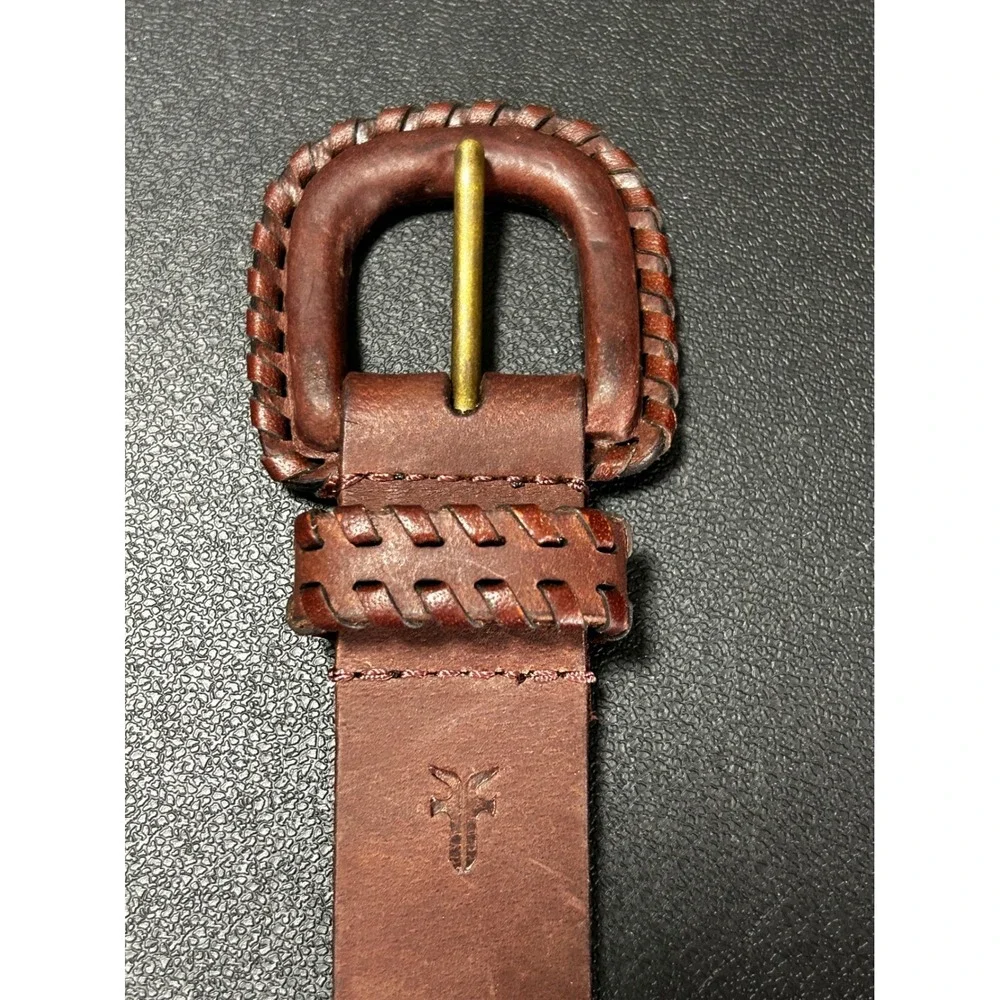 New Frye Brown Leather Belt Medium Covered Buckle Lacing DC1387-200 - AC